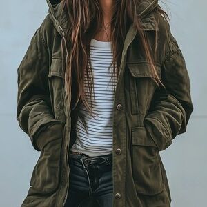 Vintage Casual Hooded Windproof Multi-pocket Work Jacket size M